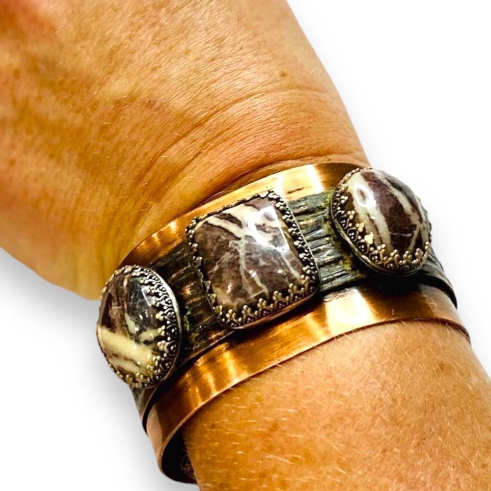 Handcrafted Jasper Textured Cuff Bracelet - Crazy Horse Jasper - NEW